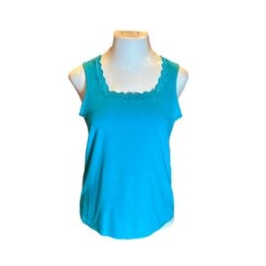 CHRISTOPHER & BANKS Teal Tank Top with Lace Neckline Size M